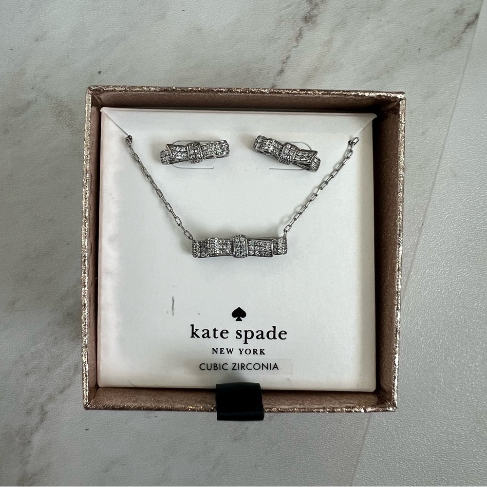 Kate Spade Ribbon Earrings and Necklace Set